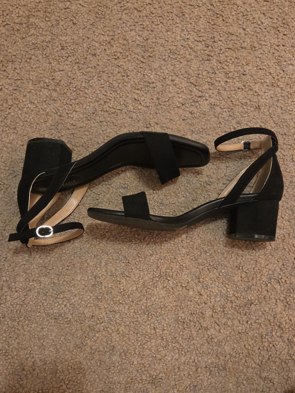 Women's Black Suede Low Block Heel Ankle-Strap Sandals